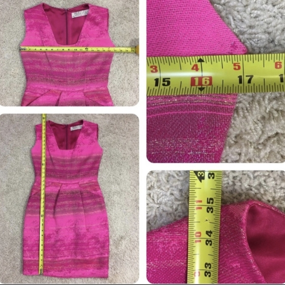 Lela Rose Tweed Metallic Agate Hot Pink Dress - Picture 14 of 16